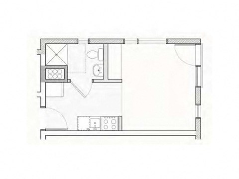 Floor plan for studio, 1 bath, 282 sqft